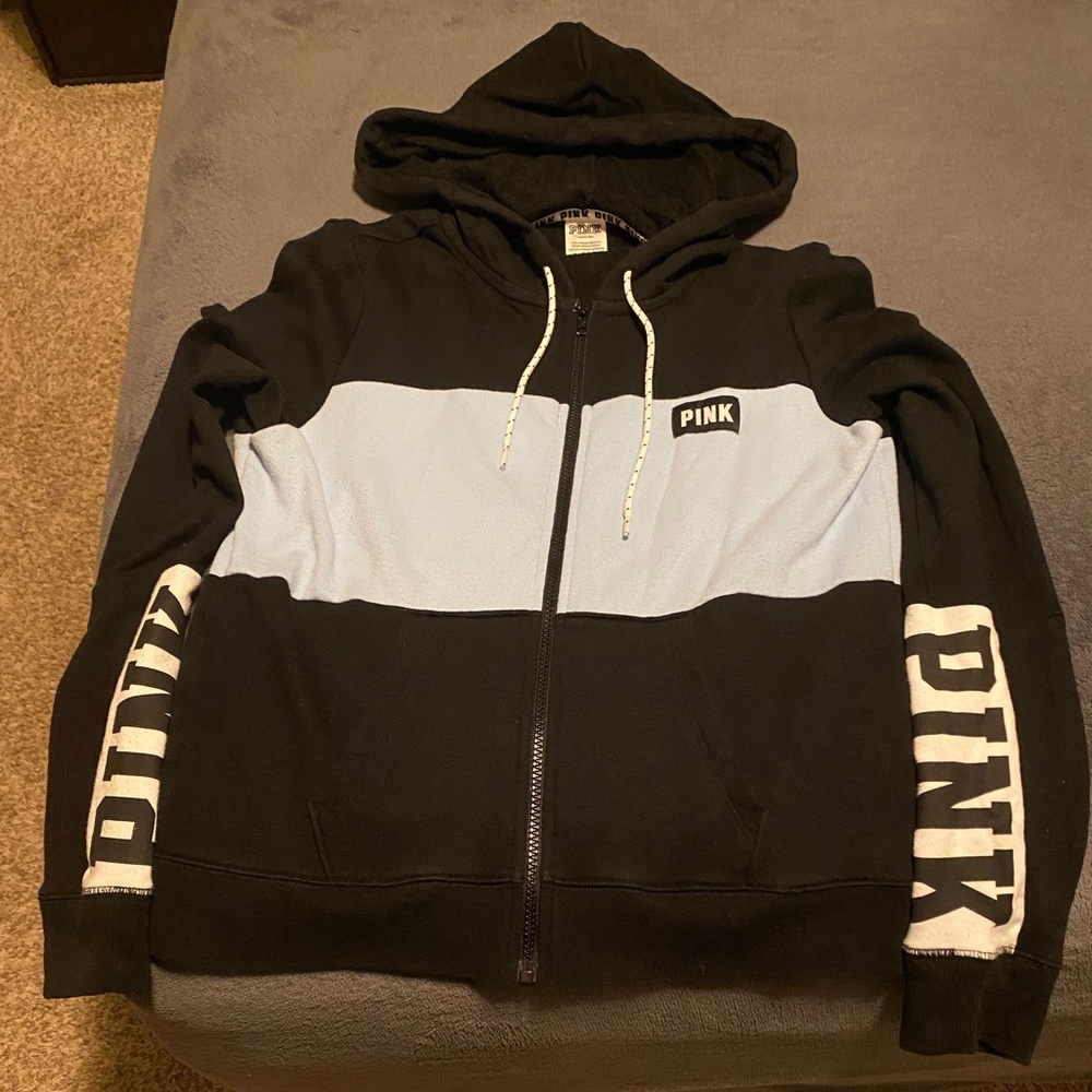Pink Victoria’s Secret colorblock logo zip up hoodie